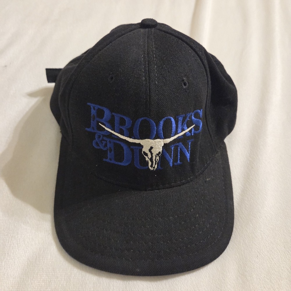 Vintage Country Band Brooks and Dunn Black Hat with Blue Color Band Adjustable